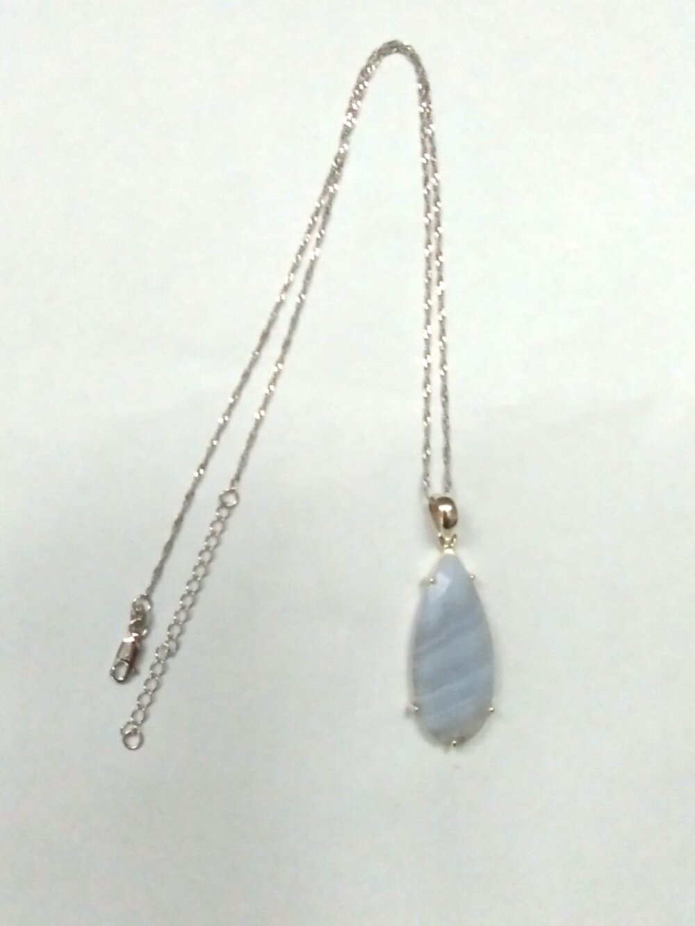 Tear Drop Blue Lace Agate Silver Pendant Necklace